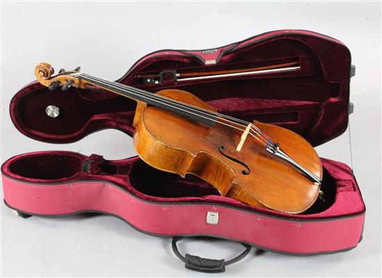 A three-quarter size cello outfit by Thibouville-Lamy, c.1890,